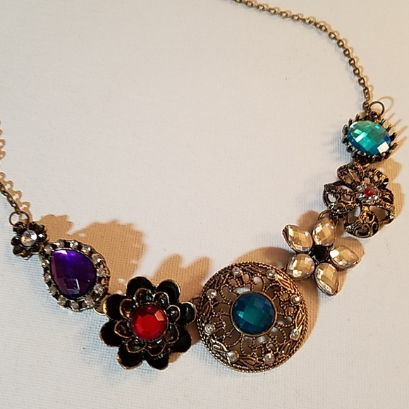 Big Stone Necklace 18" Antique Gold Chain - Picture 2 of 4